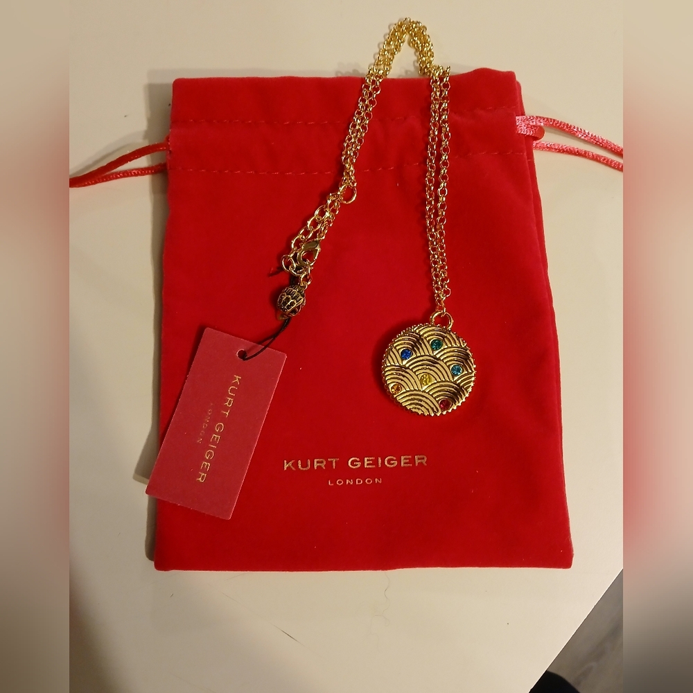 SOLD OUTurt Geiger NWT Gold Medallion Rainbowched Necklace With Colored Stones - Picture 1 of 4